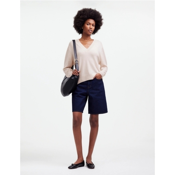 Madewell Cashmere V-Neck Sweater In Heather Oat - Picture 2 of 13